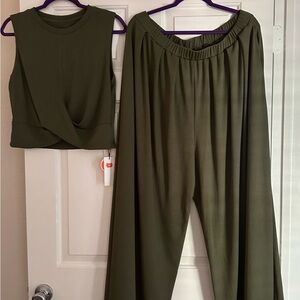 Two piece olive green Cider wide leg pant set
